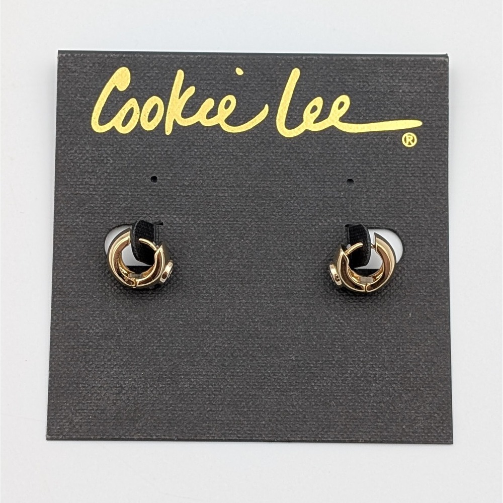 Cookie Lee Gold Huggie Hoop Earrings Genuine Cubic Zirconia CZ Bezel Set New